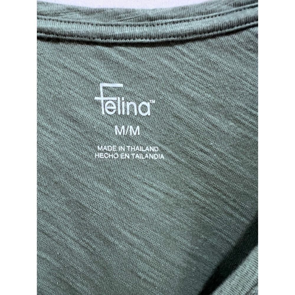 Felina Women's V-Neck T-Shirt Sage Green Slub Knit Short Sleeve Tee Size M - Picture 4 of 5